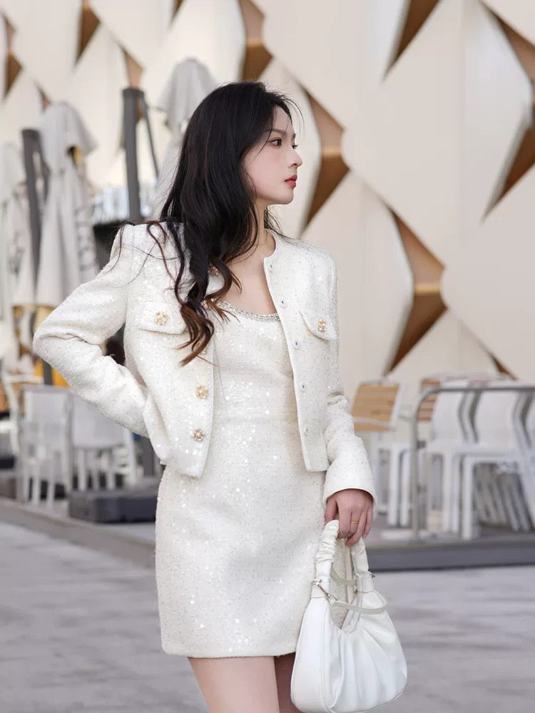 SP Ivory Sequin Boucle Mini Dress | Jacket | Set