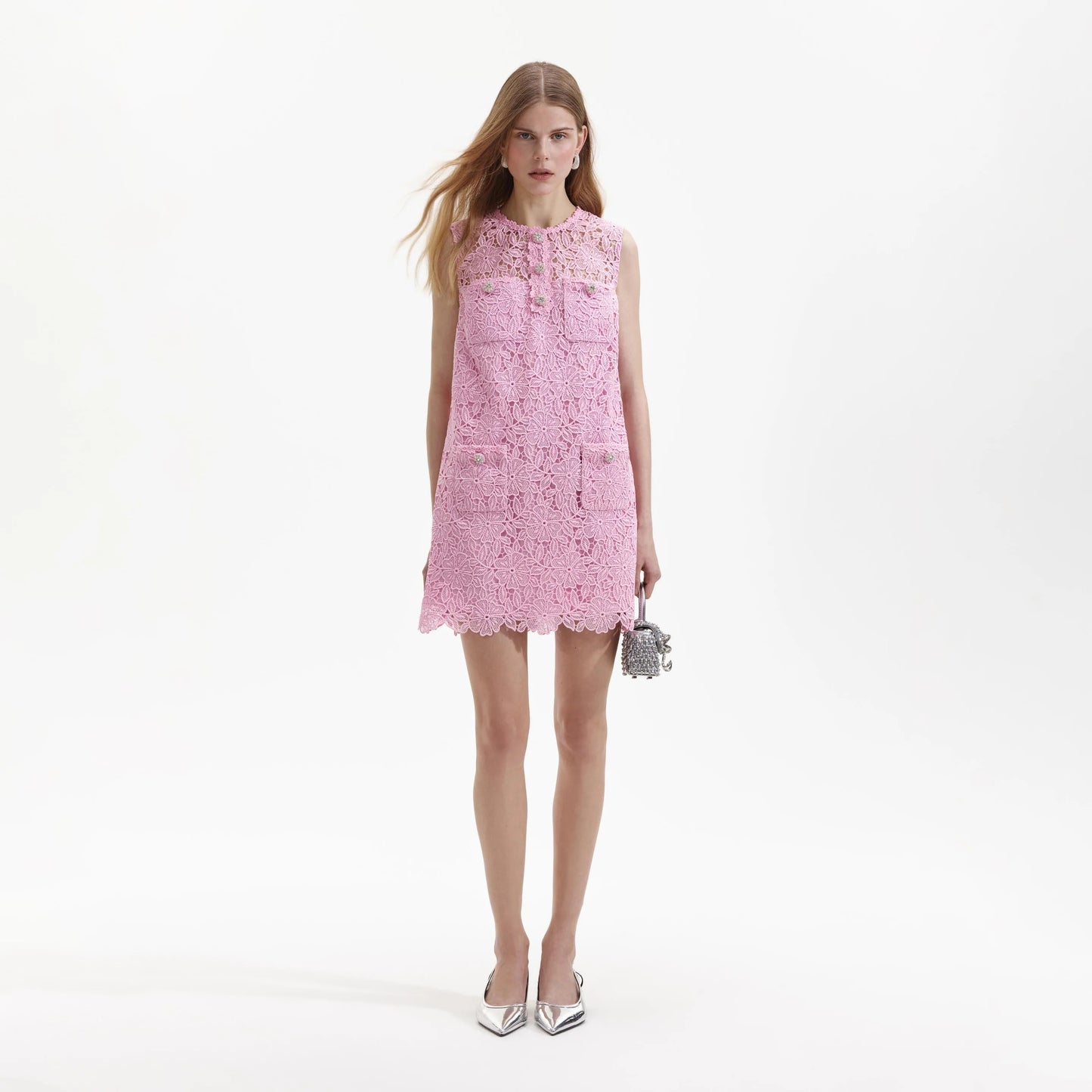 SP Pink Lace Mini Shift Dress Floral Guipure