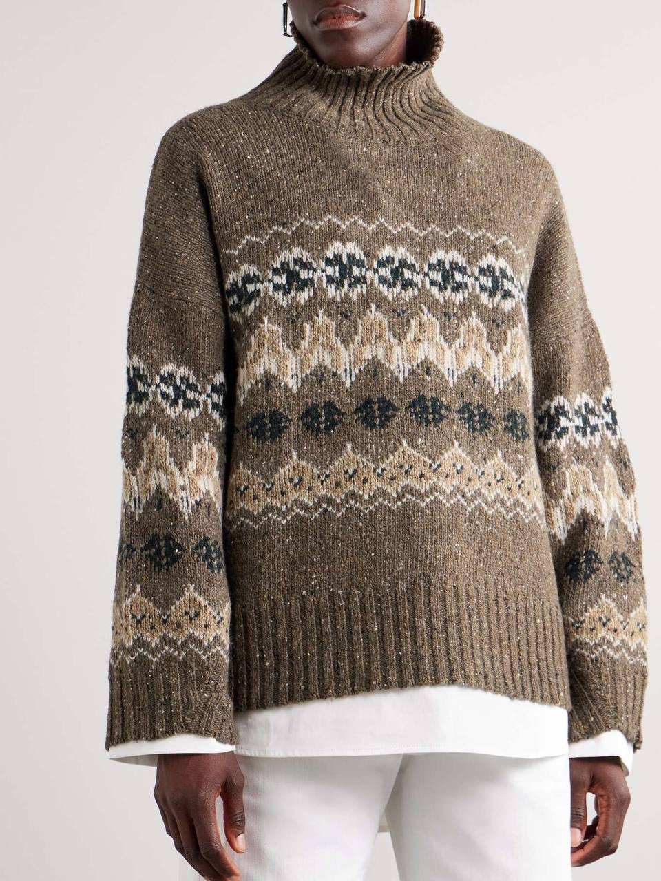 ATZ Cecie Fair Isle Wool-Blend Mock Neck Sweater Pullover