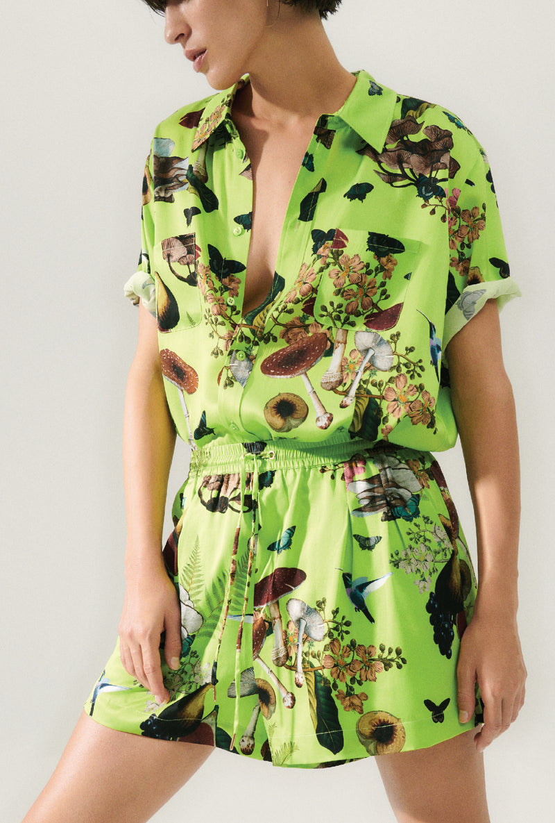 SALE! SL Short Sleeve Boyfriend Shirt Magic Mushroom Silk