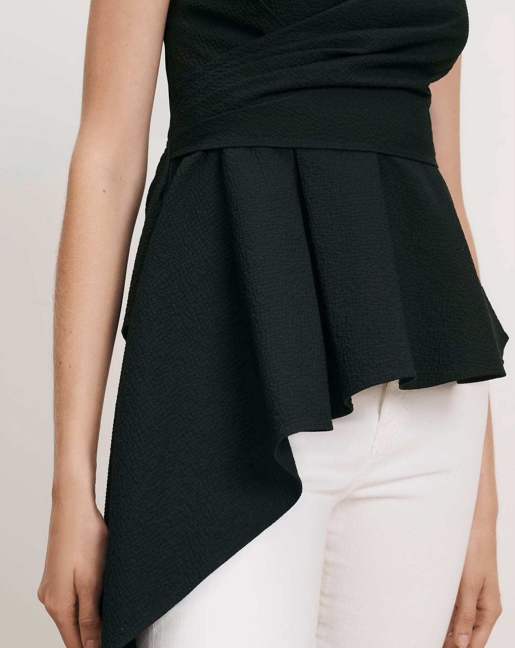 VB Solange Wrap Cotton Peplum Asymmetric Top