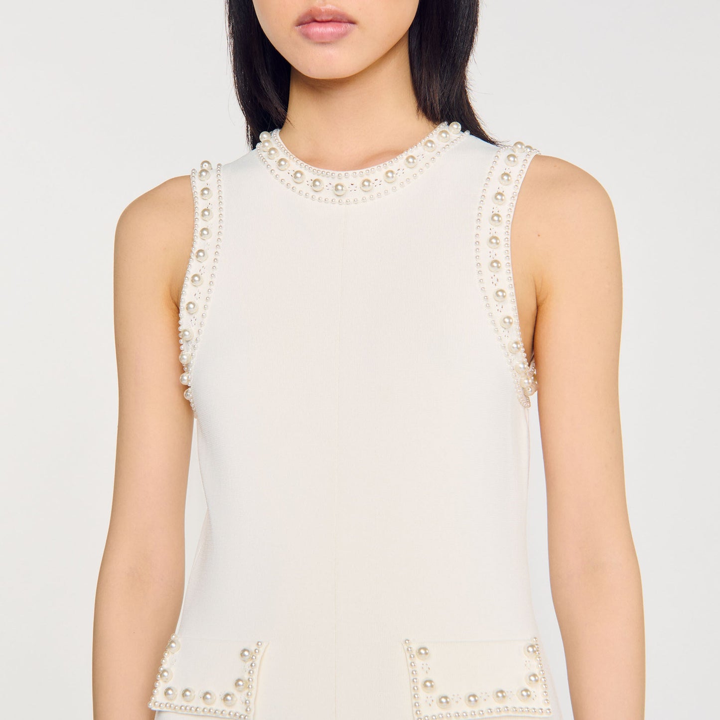 SD Pearl Bead Knit Maxi Dress | Cropped Cardigan with Pearl Buttons | Set