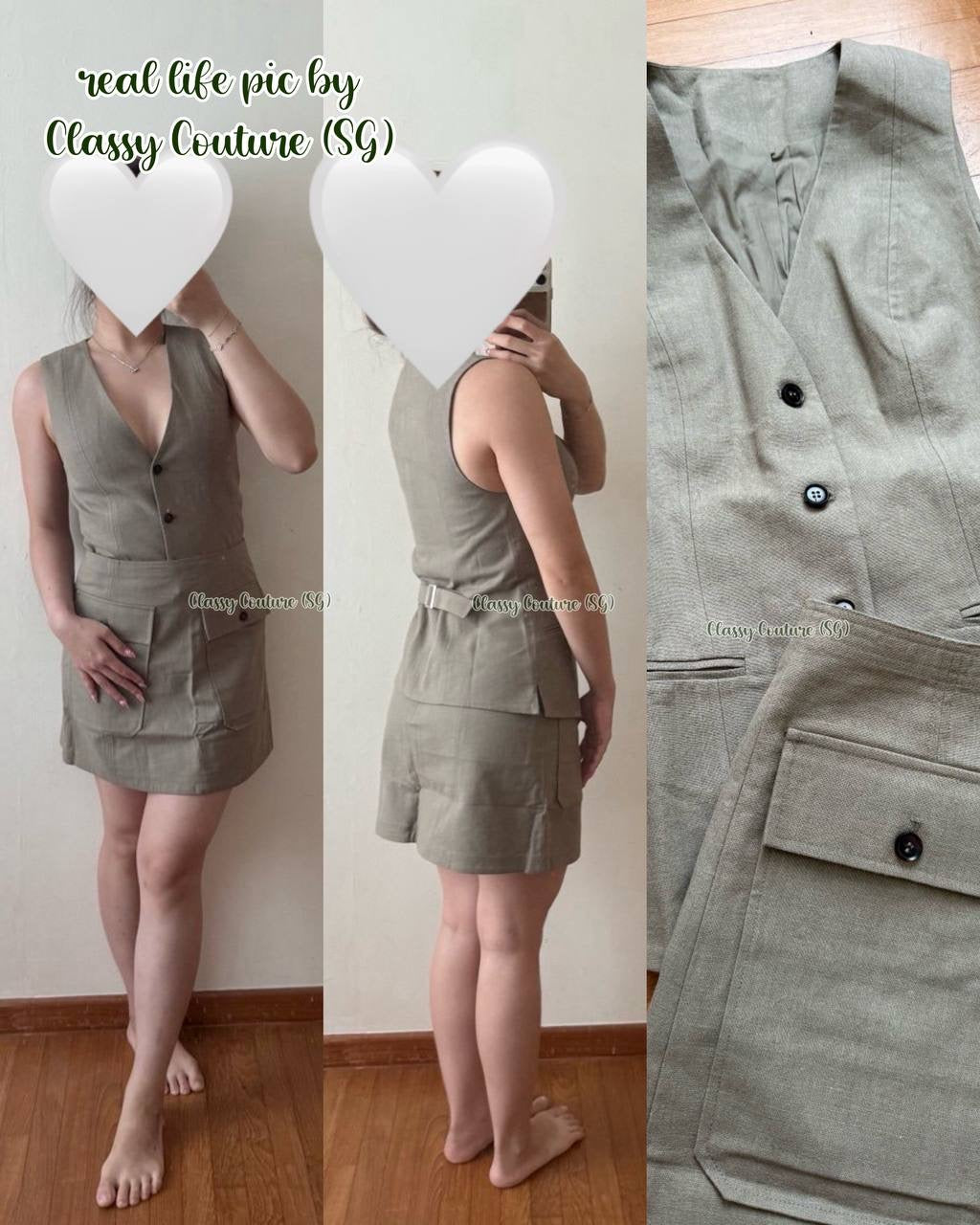 AA Helena V Neck Vest | Chi Mini Skirt | Cotton-Linen Set