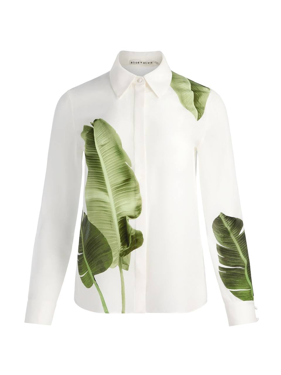AO Willa Silk Long Sleeve Blouse Shirt in Jungle Palm
