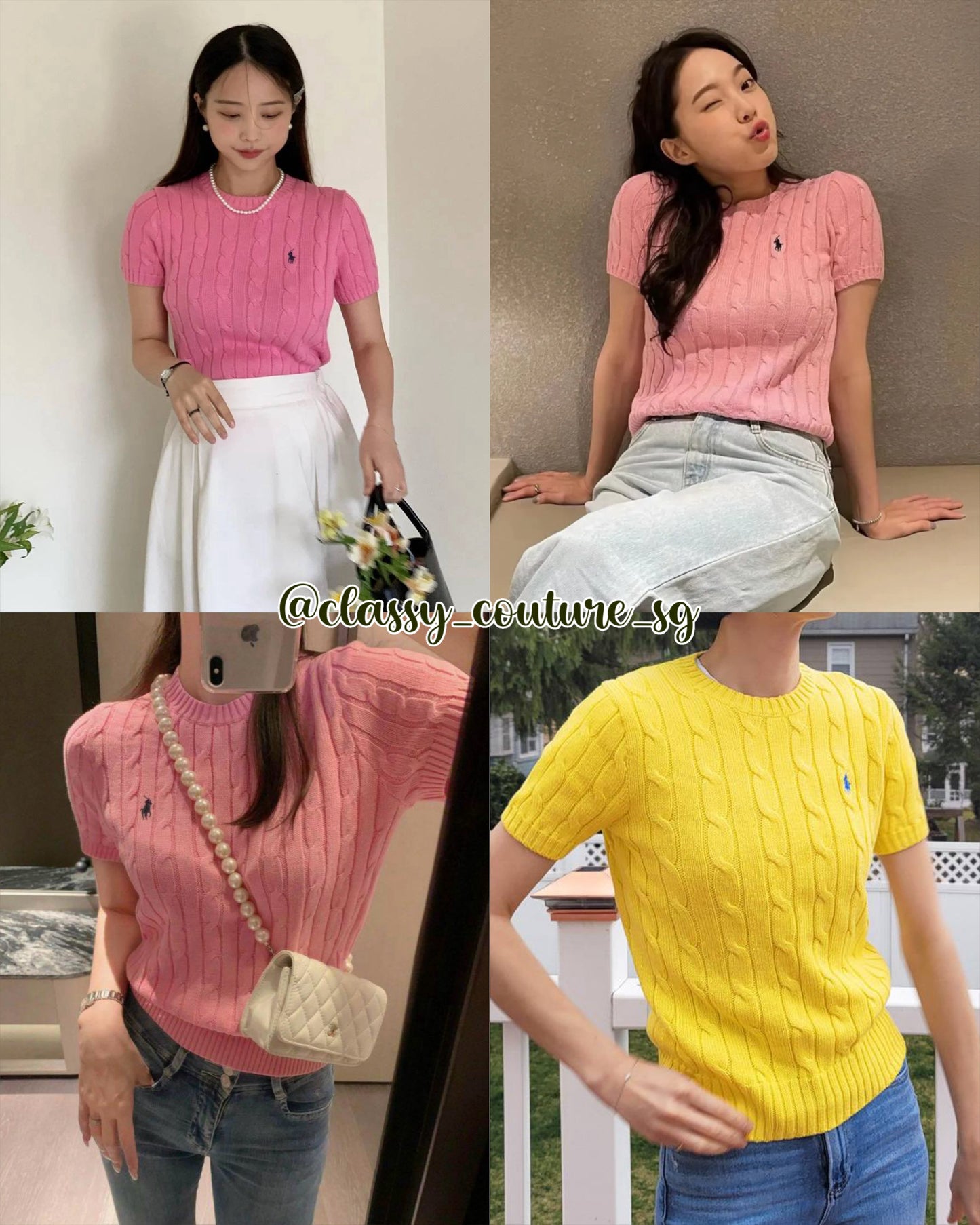 RL Cable Knit Crew Neck Short Sleeve Jumper Top