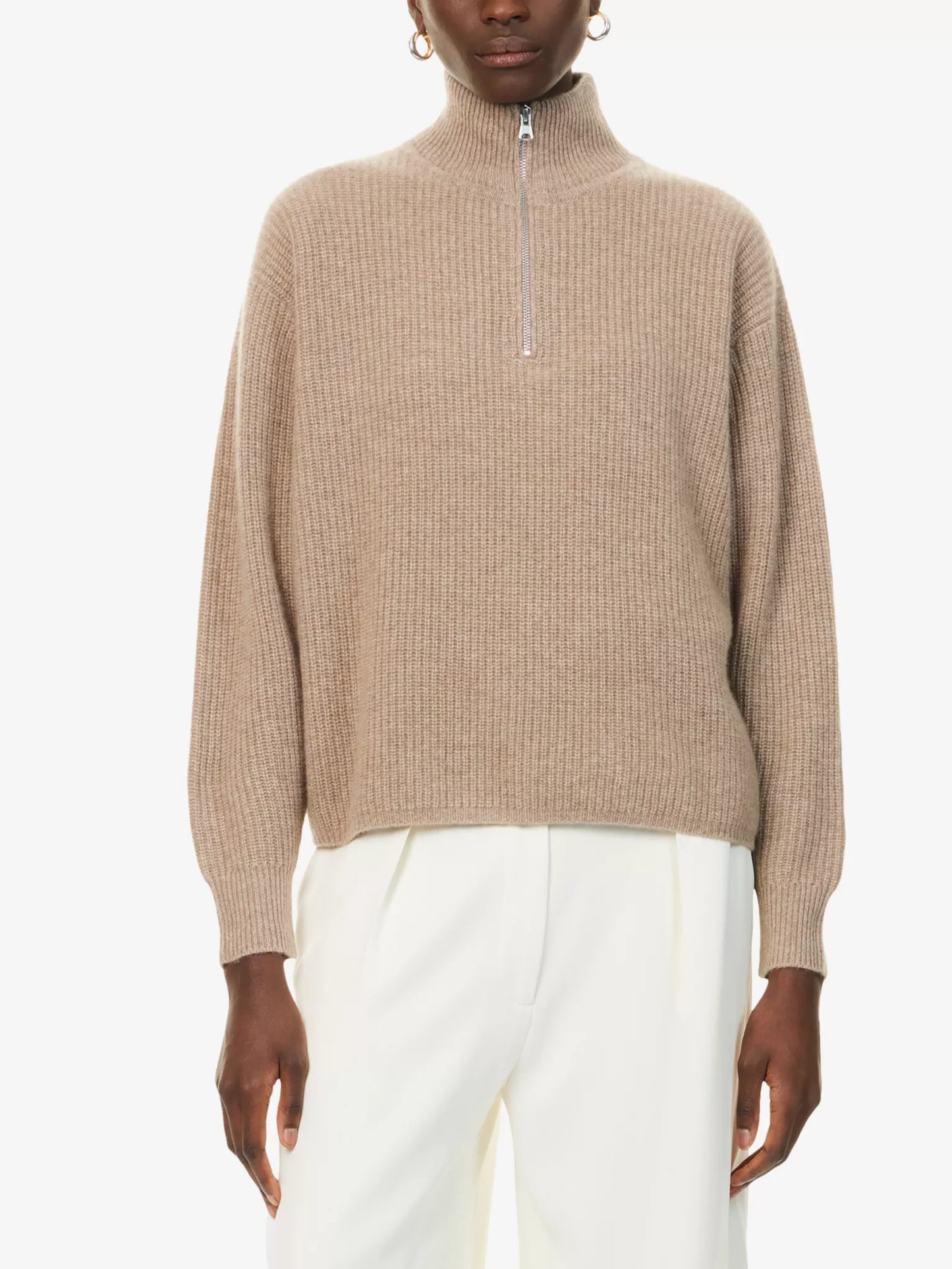 JK Cashmere Half-Zip Pullover Sweater in Undyed Stoned