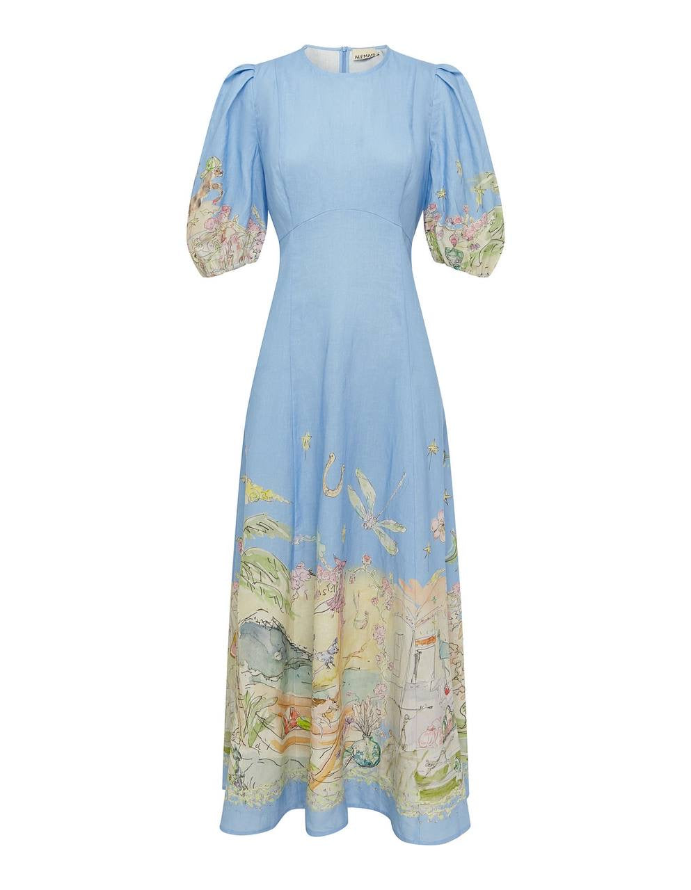 ALM Anouk Puff Sleeve Linen Midi Dress