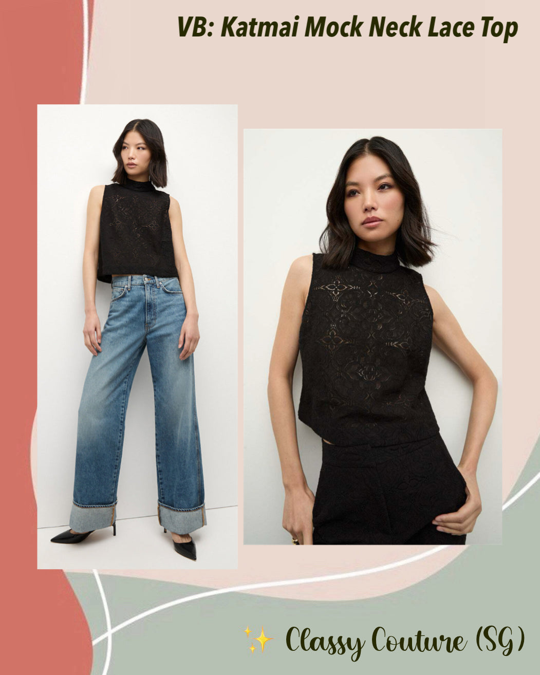 VB Katmai Mock Neck Sleeveless Lace Top Black