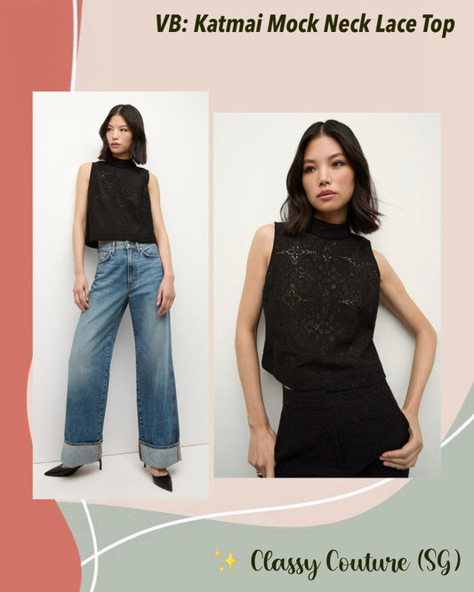 VB Katmai Mock Neck Sleeveless Lace Top Black