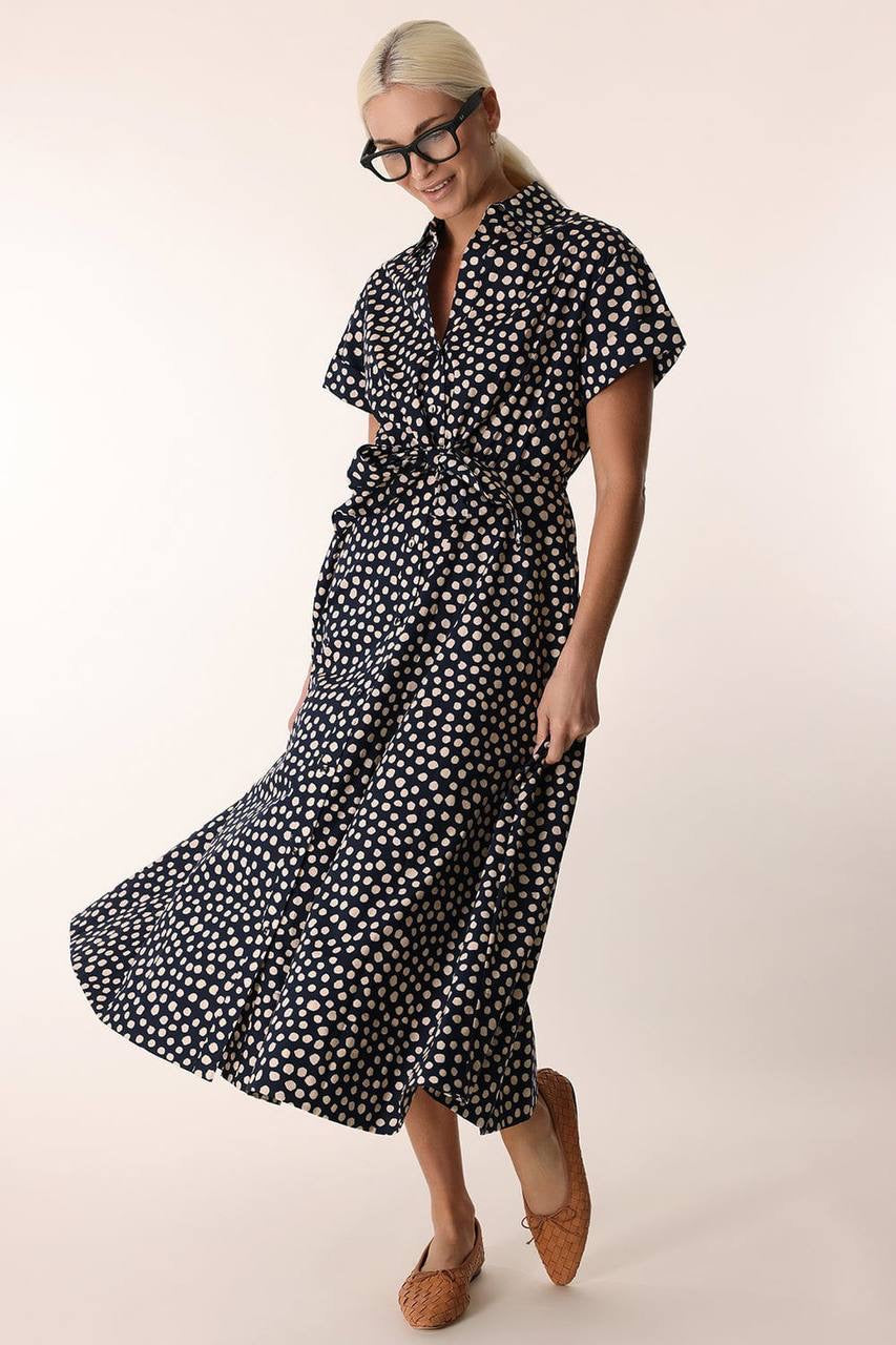CC Asbury Cotton Midi Dress Abstract Navy Dot
