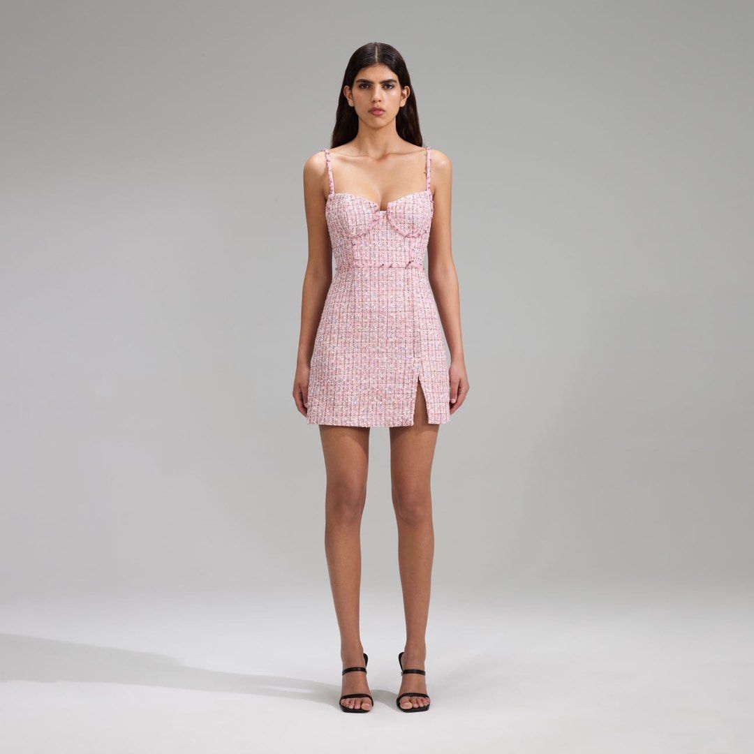 SP Pink Boucle Rhinestone Detail Mini Dress