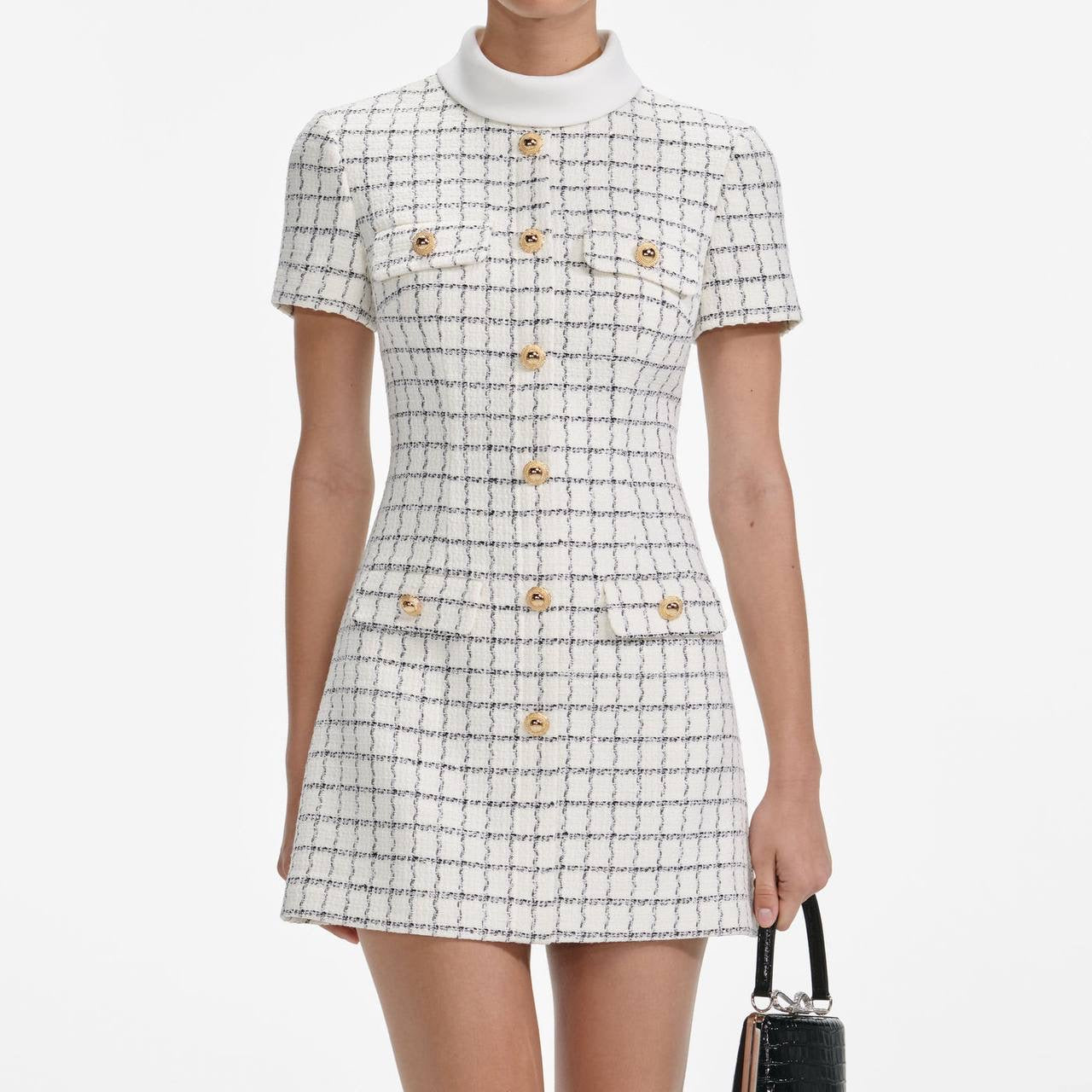 SP White Check Sequin Boucle Mini Dress