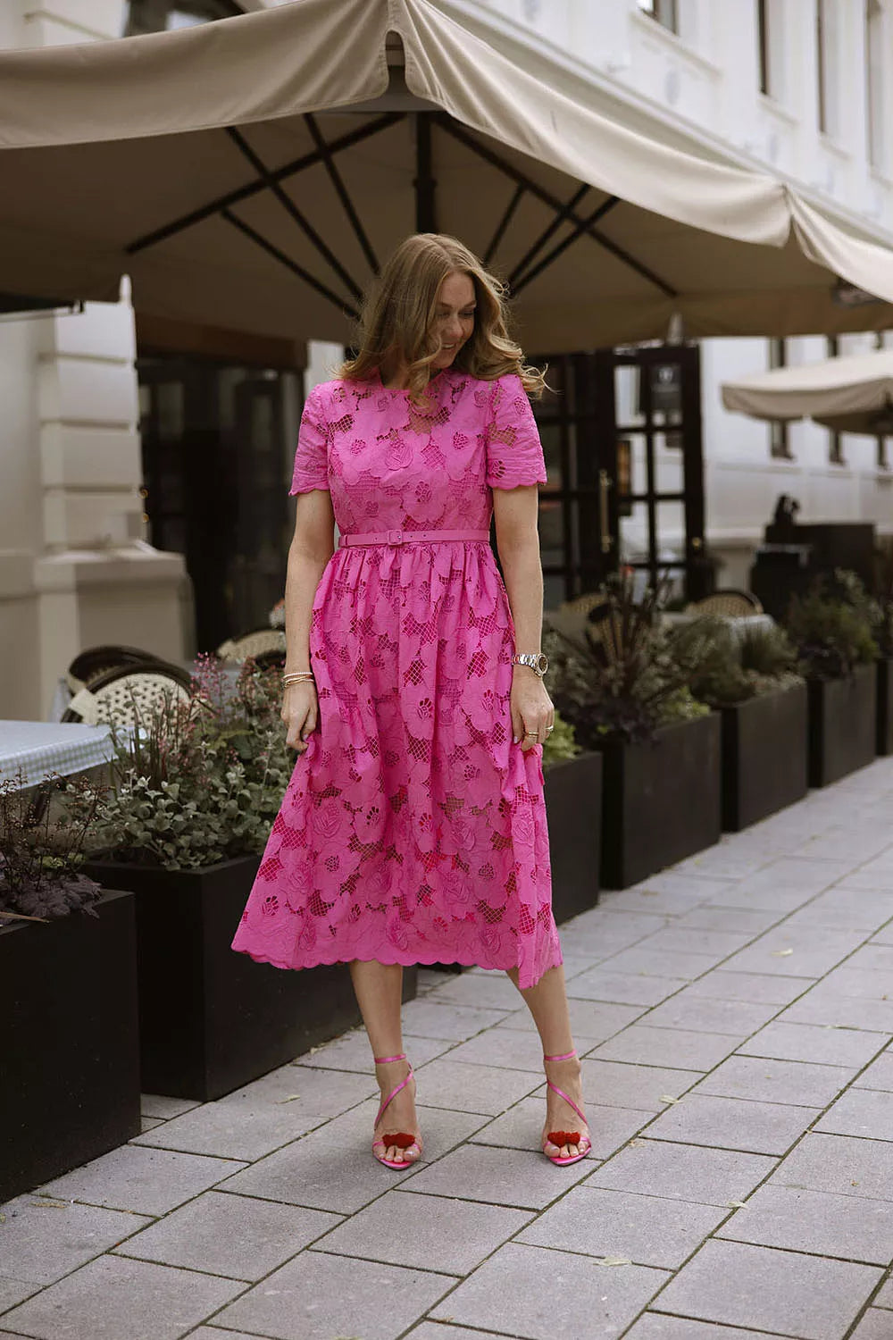 SP Pink Cotton Lace Midi Dress