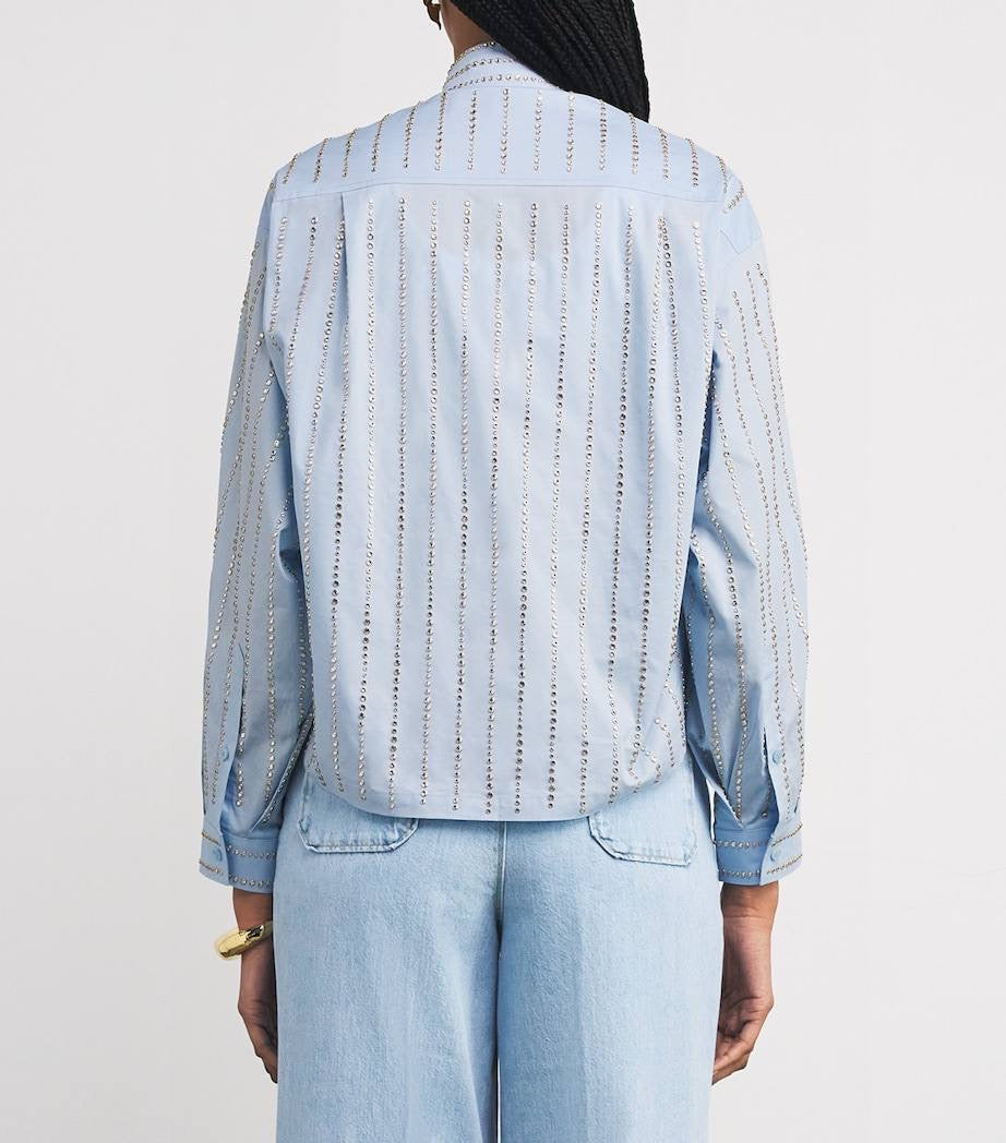 SD Celena Cotton Striped Embellished Cropped Button Down Shirt
