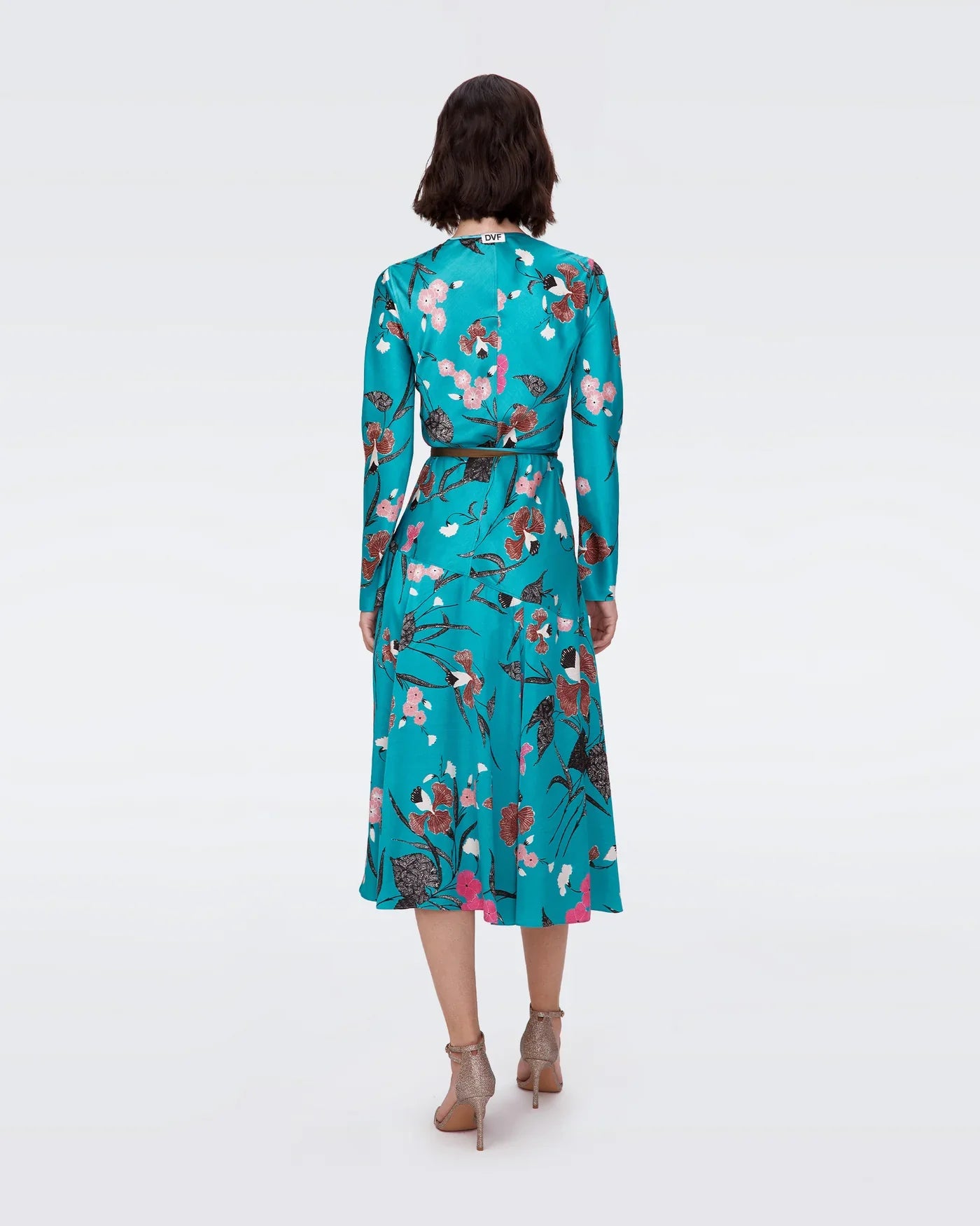 DVF Anika Reversible Viscose Midi Dress in Festival Floral Teal and Olive