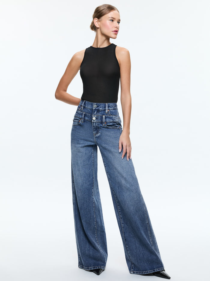 AO Double Waistband Wide Leg Jeans Pants