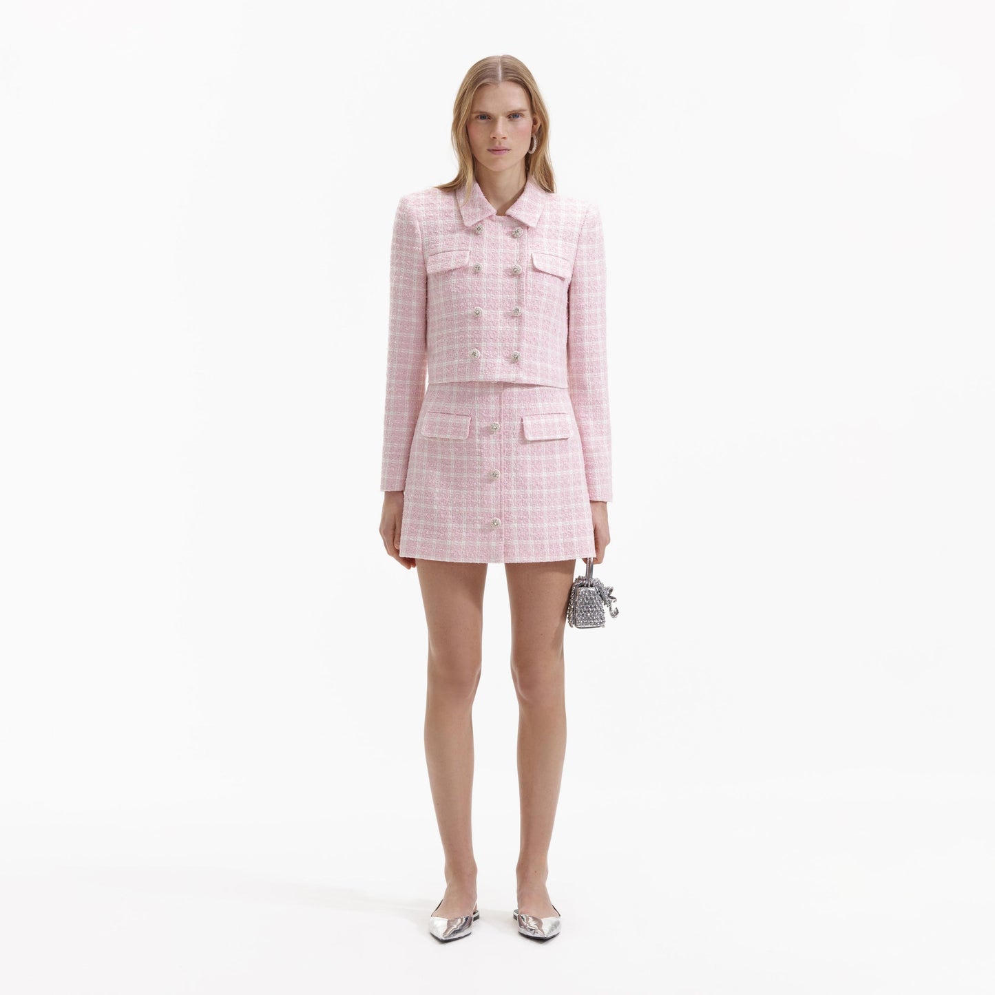 SP Pink Boucle Collar Jacket | Button Mini Skirt | Set