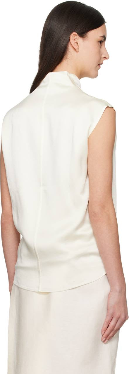 TOT Sleeveless Cady Funnel-Neck Blouse Top