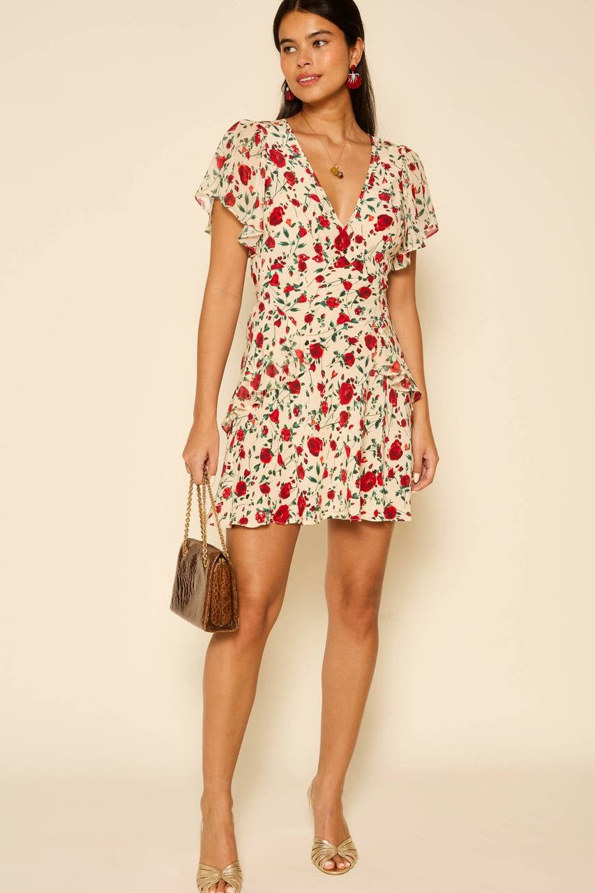 RX Sutton Flutter Sleeve Silk Mini Dress