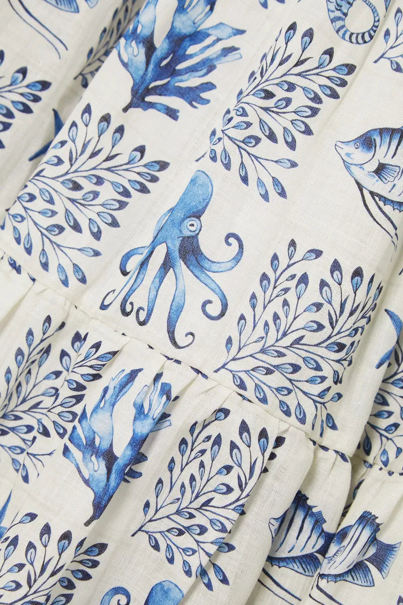 AB Lima Tiered Printed Linen Maxi Dress