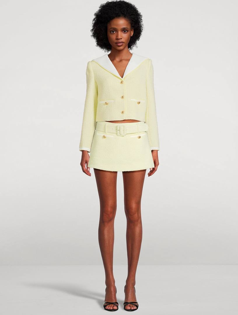 SP Boucle Contrast Collar Cropped Jacket | Tweed Skort | Yellow & Navy Set