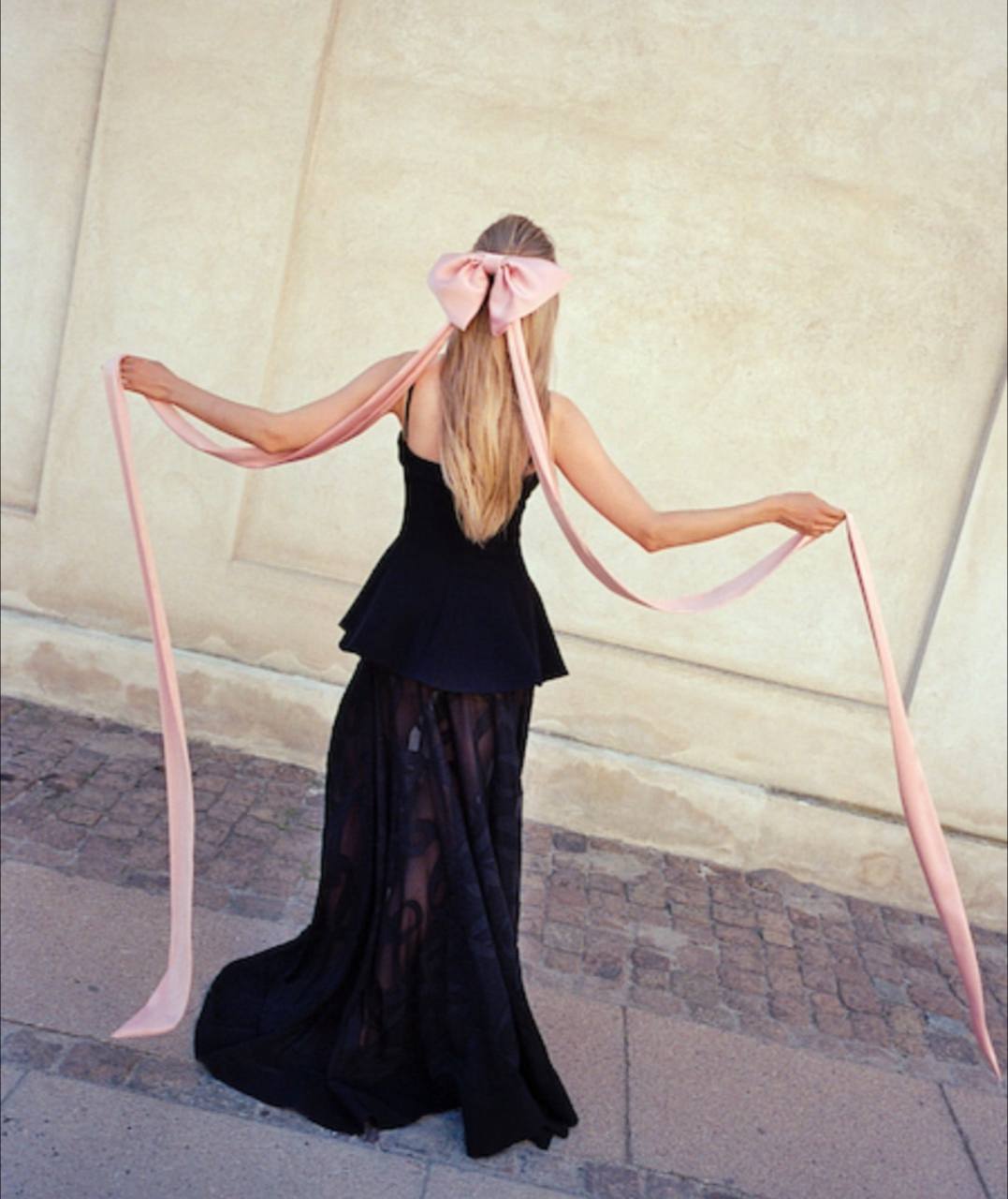 SG Tailored Bodice High-Low Maxi Dress in Ribbons Black