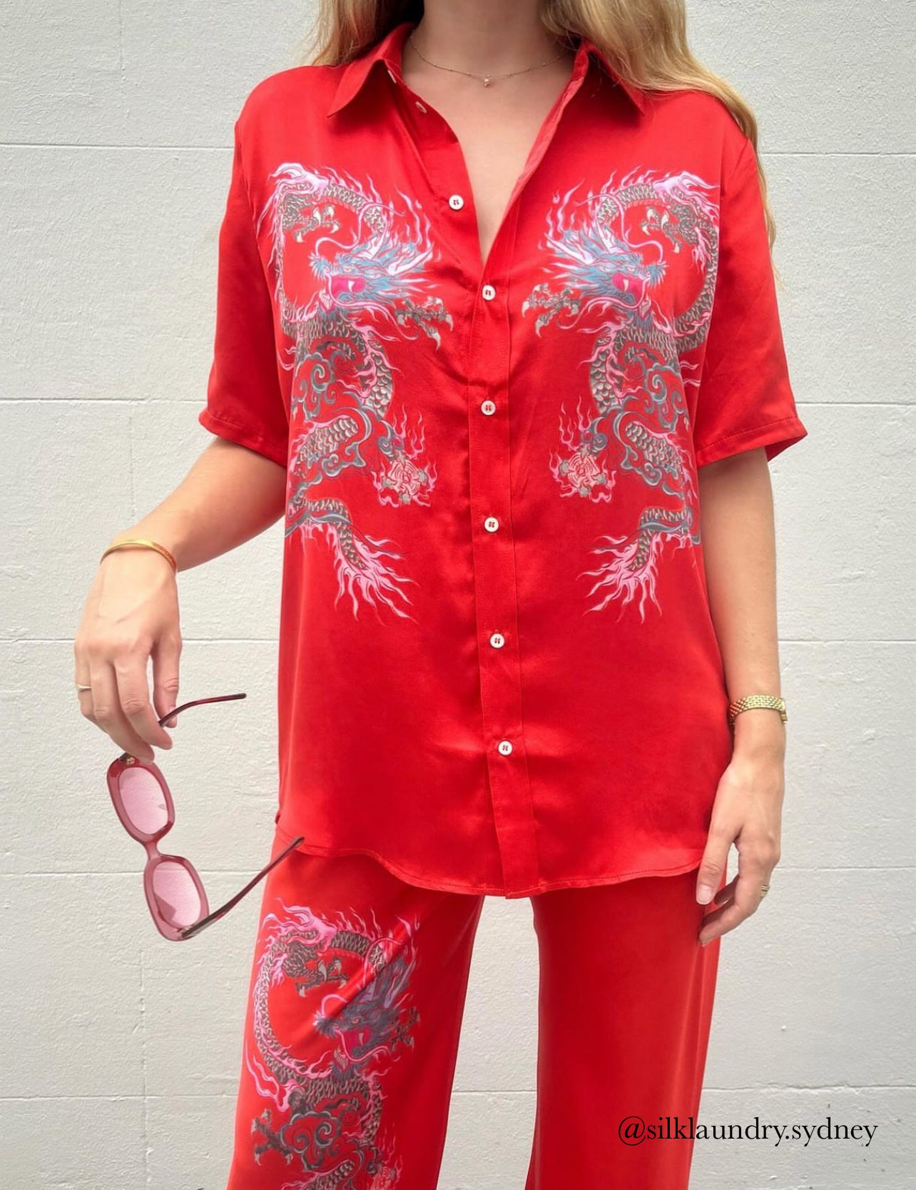 SL Year of the Dragon: Short Sleeve Boyfriend Shirt | Bias Cut Pants | Set
