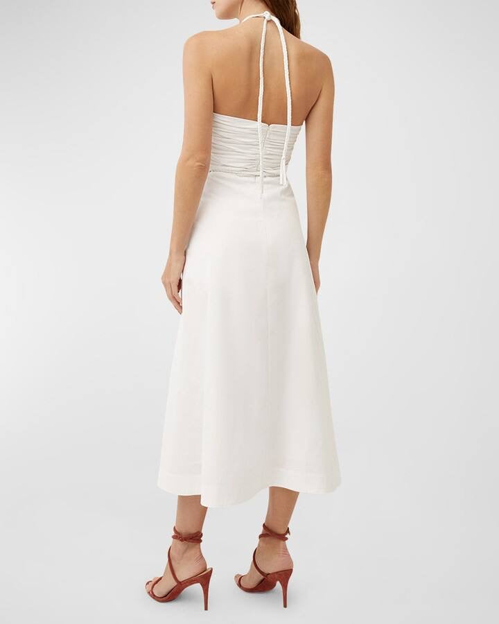 VB Tucker Stretch-Cotton Ruched Halter Midi Dress
