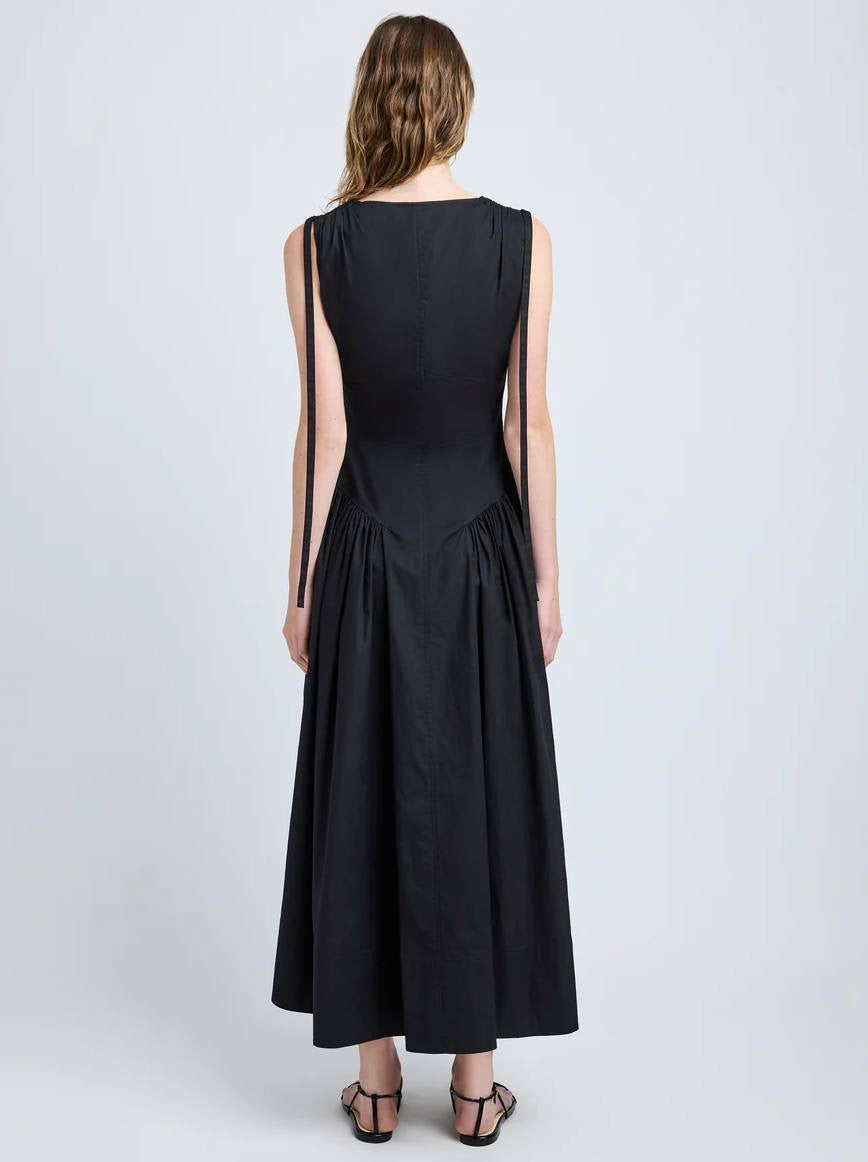PS Clayton Cotton Poplin V Neck Drop Waist Midi Dress