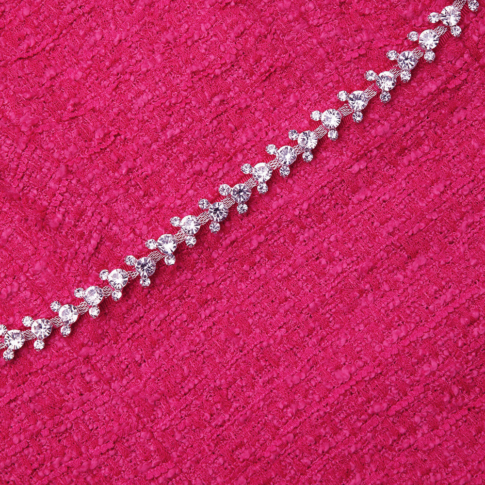 SP Fuchsia Boucle Midi Dress | Crystal Embellished Pink Tweed