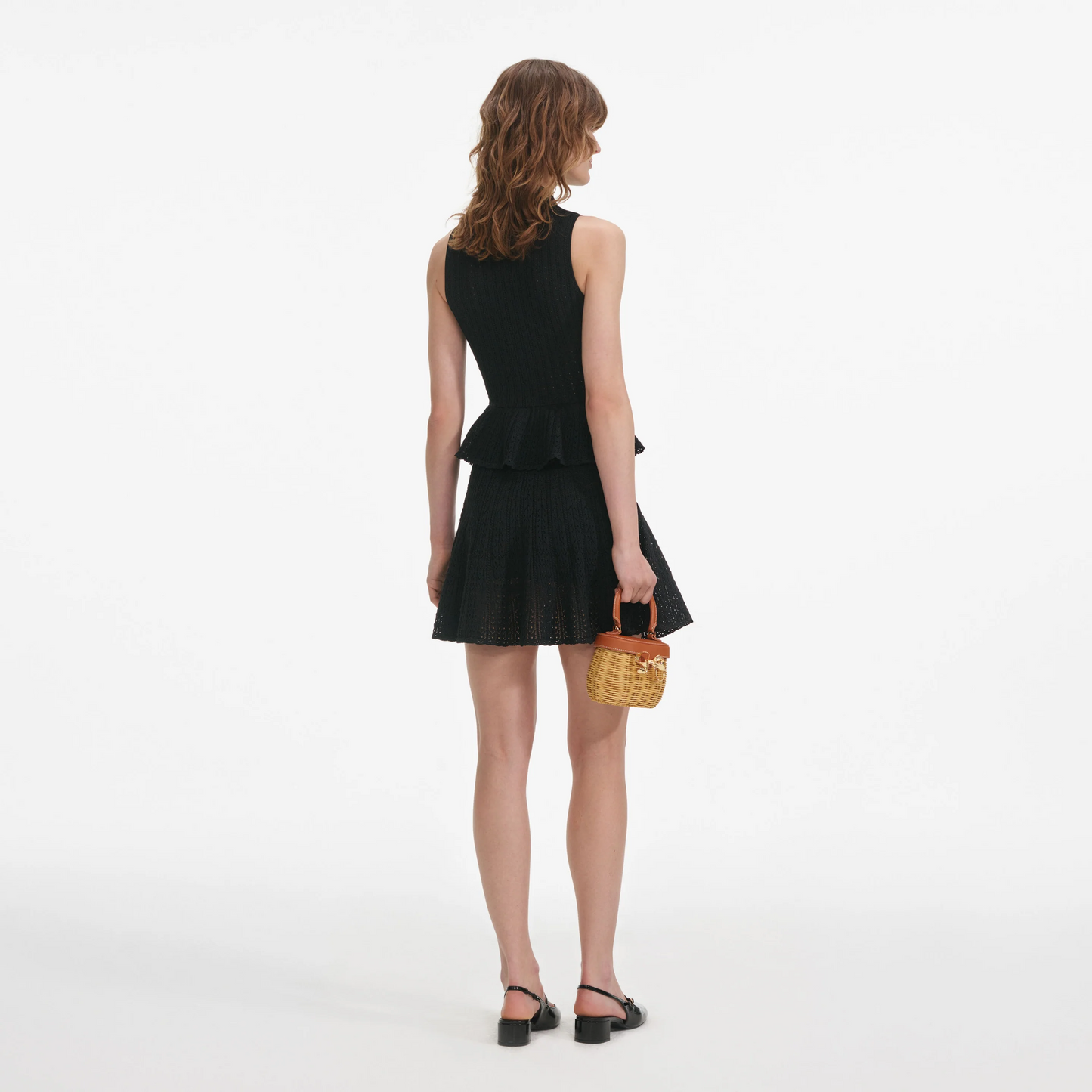 SP Pointelle Knit Collared Mini Dress in White & Black