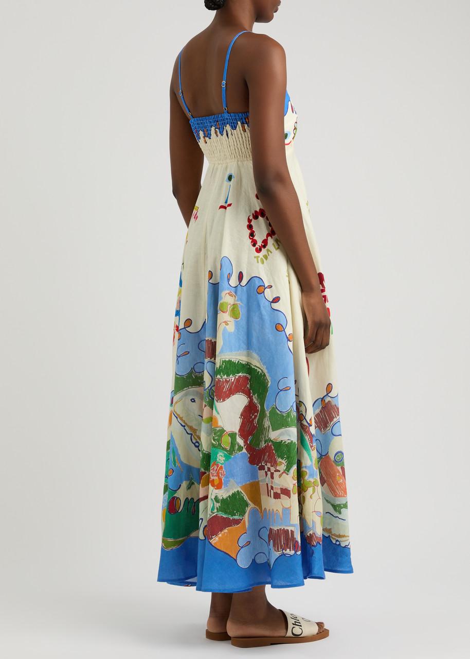 ALM Flores & Nadia Linen Midi Sundress Dress