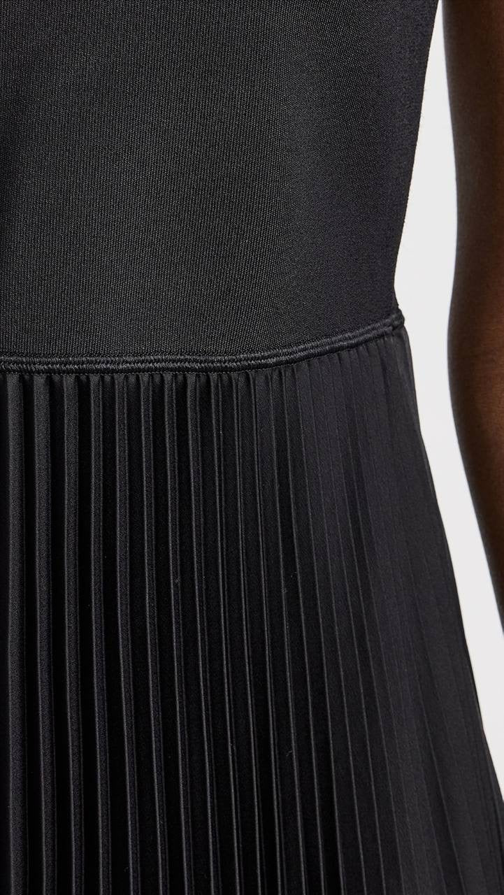 TH Combo Satin Pleated Midi Dress in Black