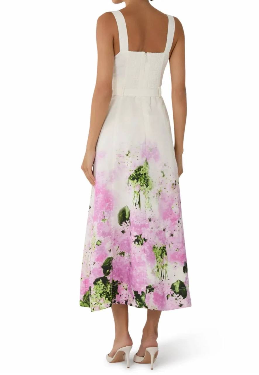 AJ Eartha Floral Linen-Viscose Midi Dress