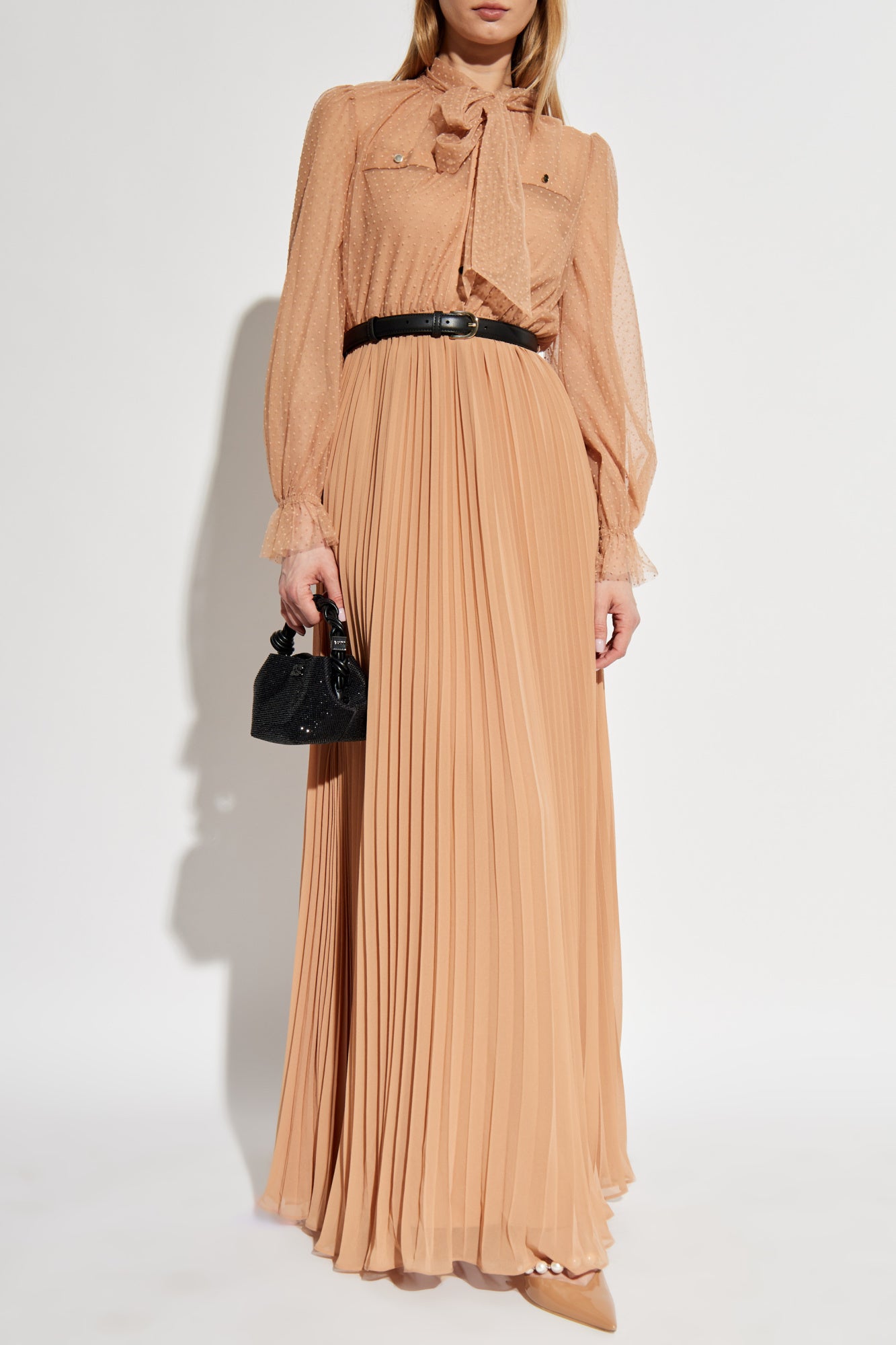 SP Tan Brown Dot Mesh Maxi Dress