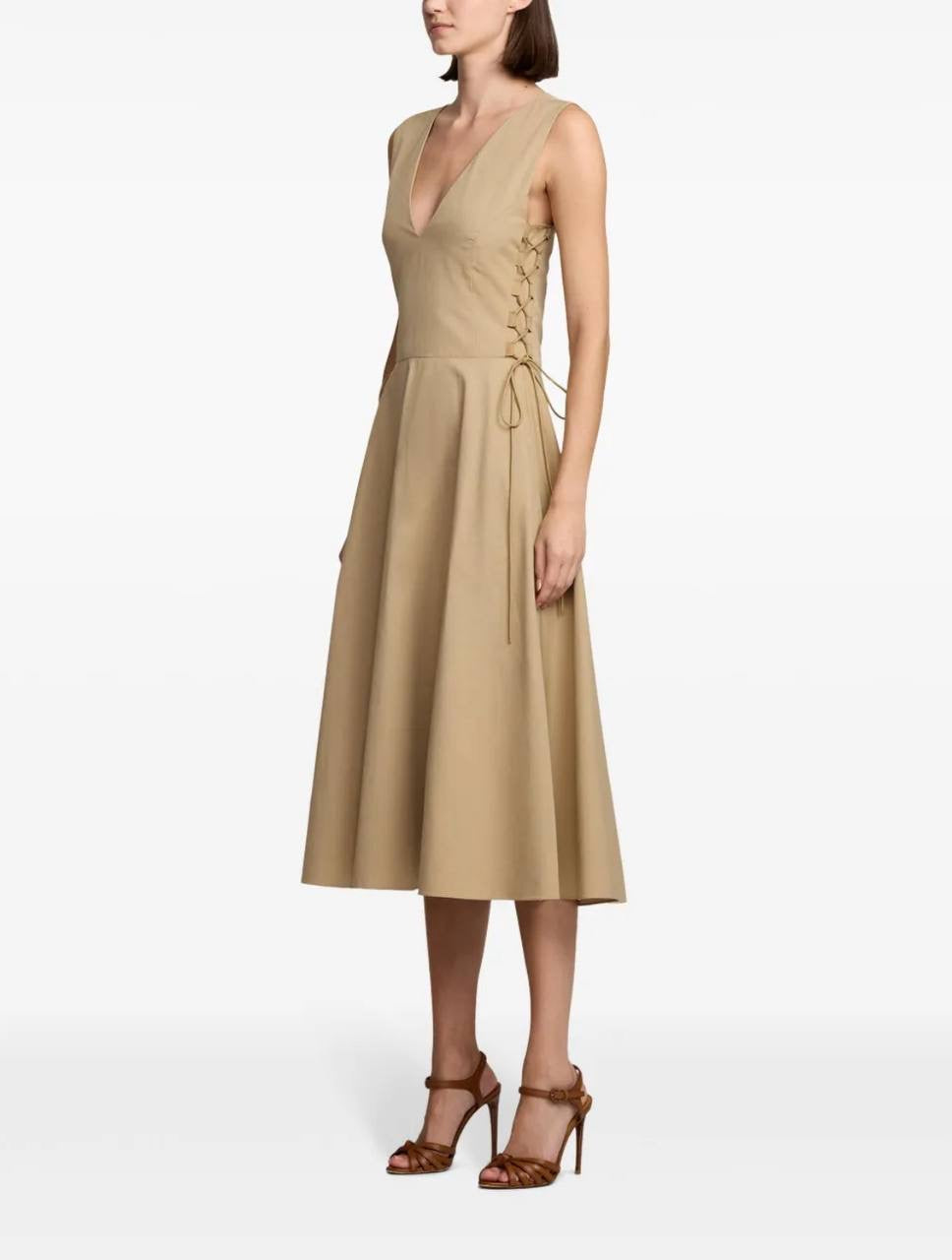 RL Renna Cotton Gabardine Lace Bodice Day Midi Dress