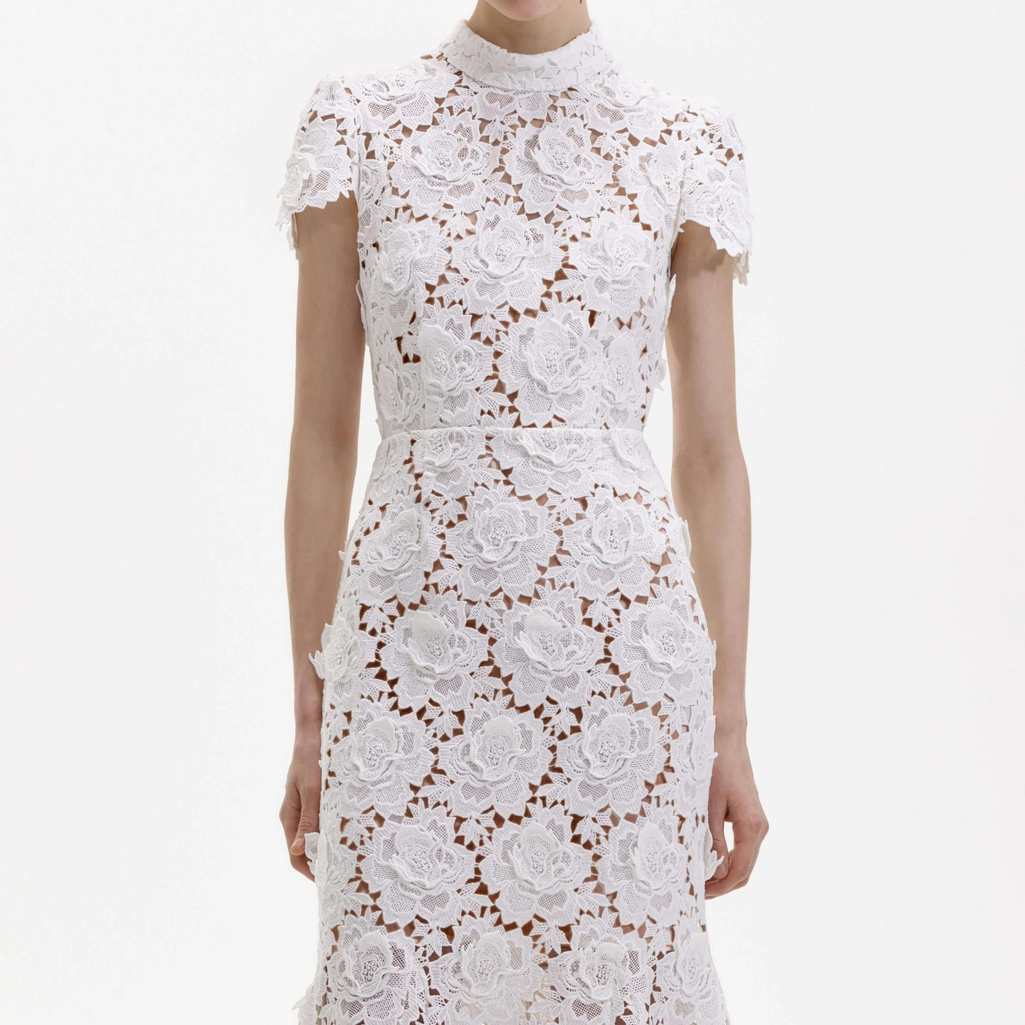 SP White Flower Lace Midi Dress