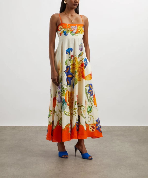 ALM Flores & Nadia Linen Midi Sundress Dress
