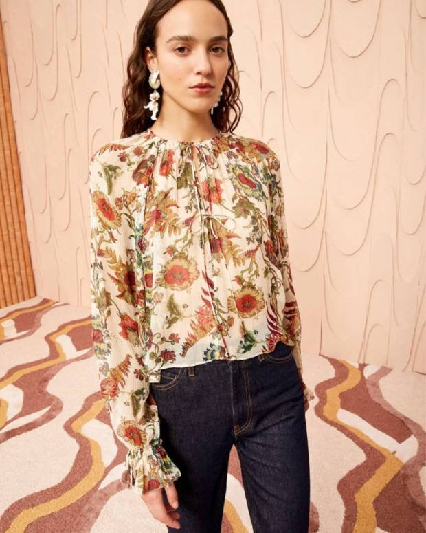 UJ Bernadette Silk Long Sleeve Blouse Top