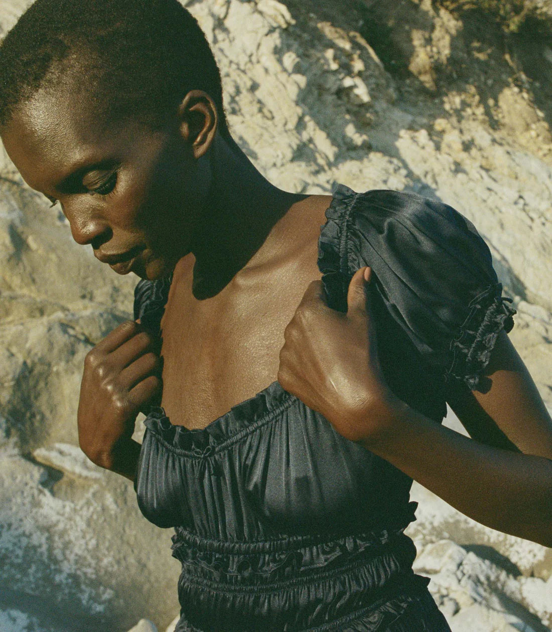 DN Leanne Midi Dress in Navy Blue Silk