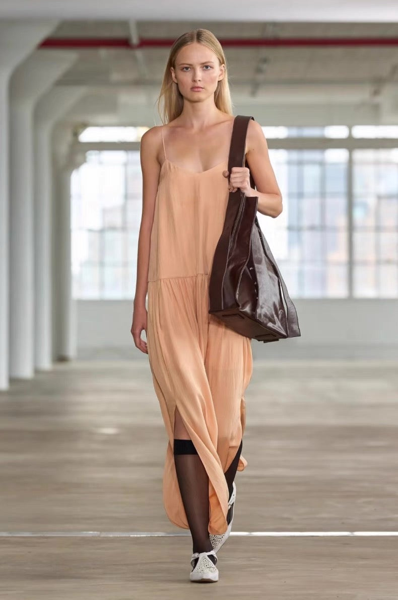 TB Spring Acetate Strappy Jalouise Midi Dress