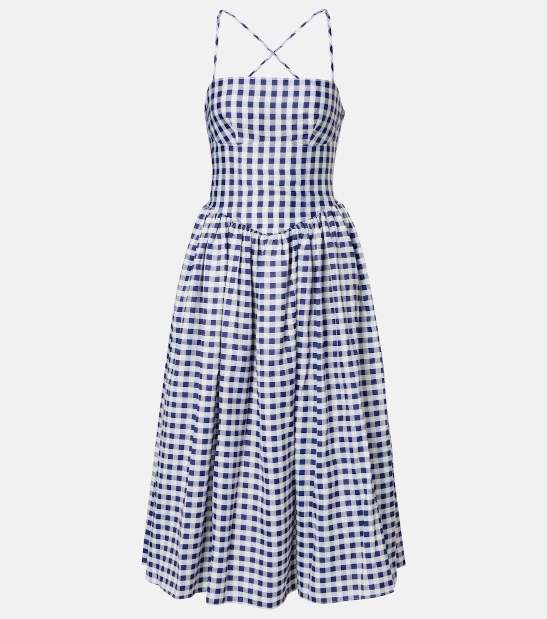 SP Navy Blue Gingham Taffeta Midi Dress