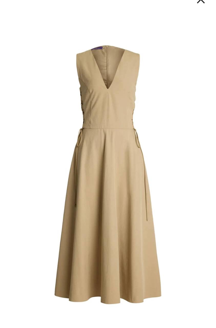 RL Renna Cotton Gabardine Lace Bodice Day Midi Dress