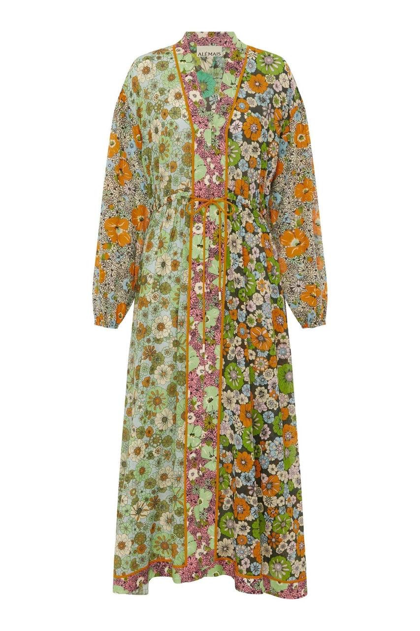 ALM Orange Blossom Spliced Midi Dress in Multi