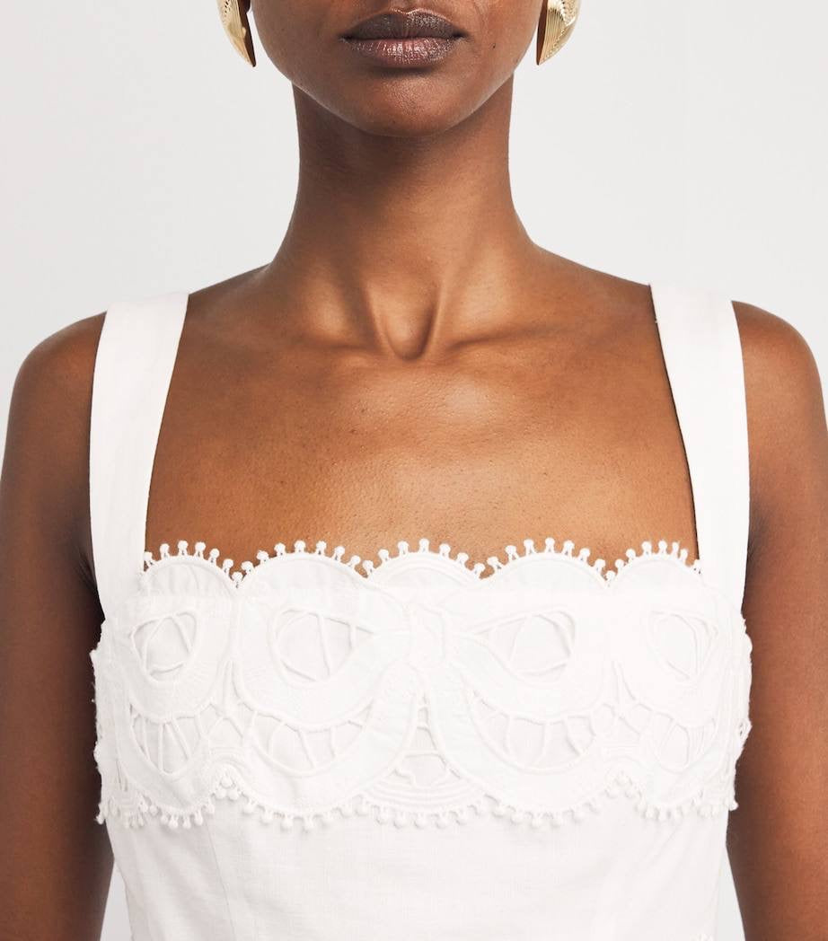 SP White Linen Lace Insert Belted Midi Dress