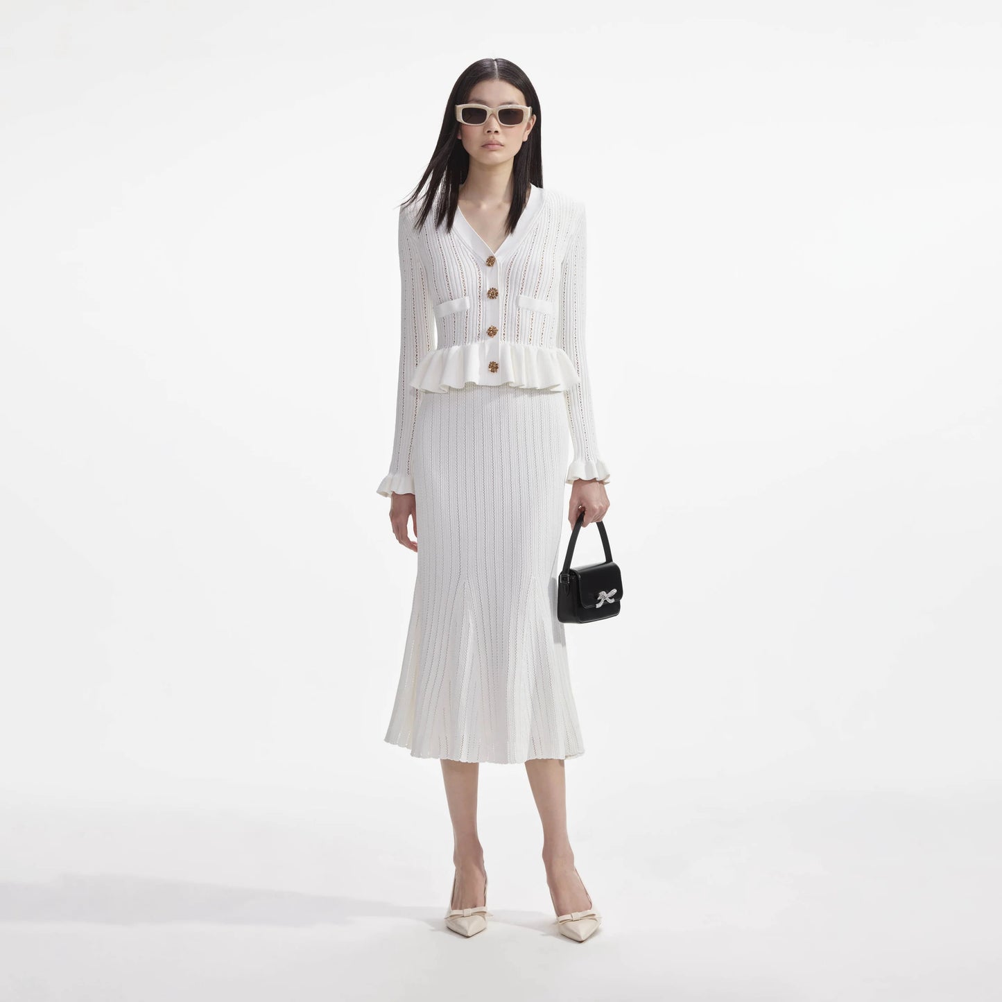 SP White Knit Peplum Mini | Midi Dress