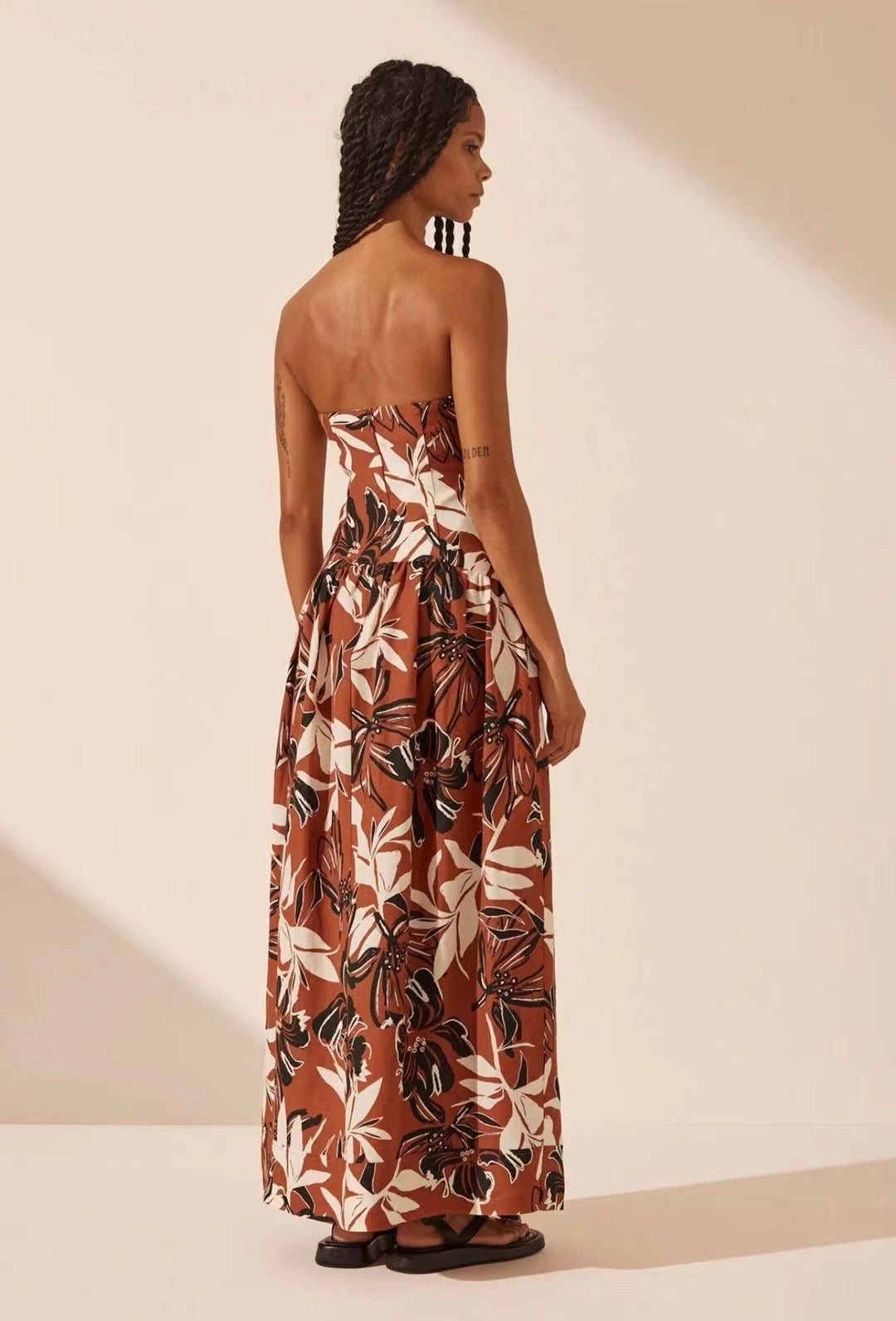 SJ Blanc & Emma Linen Strapless Panelled Maxi Dress