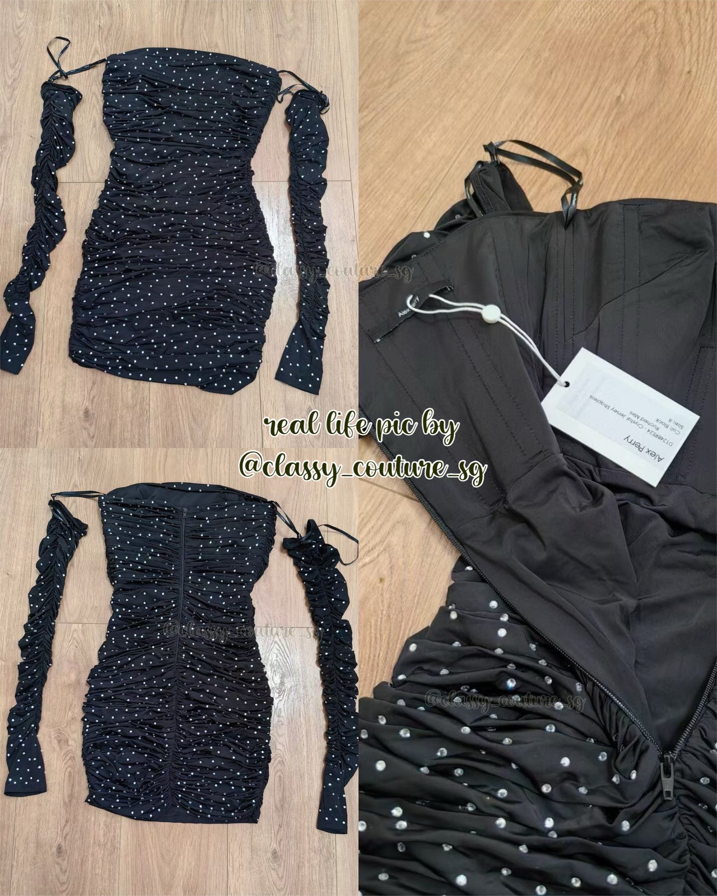 AP Crystal Jersey Strapless Ruched Mini Dress with Gloves