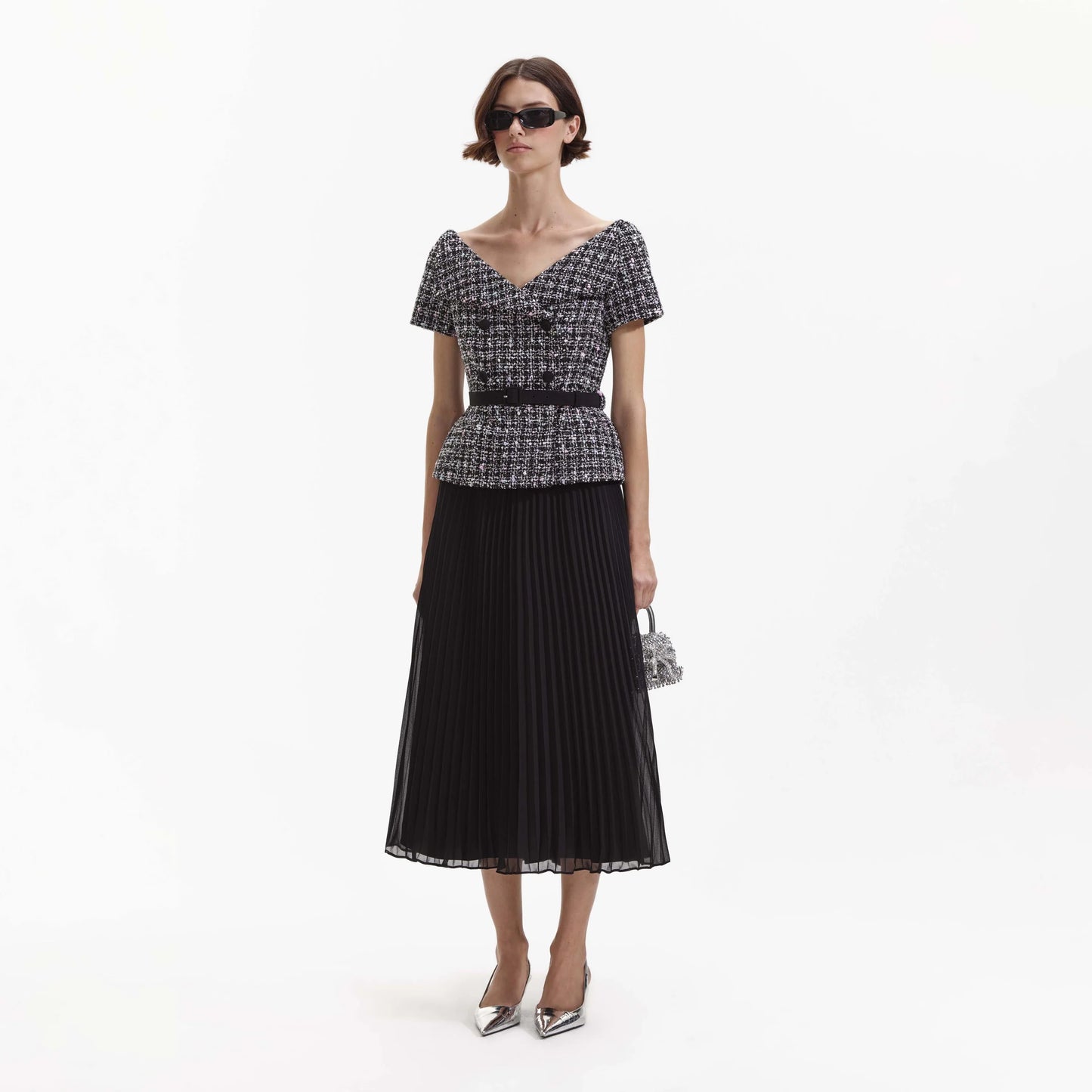 SP Black Boucle Off Shoulder Midi Dress