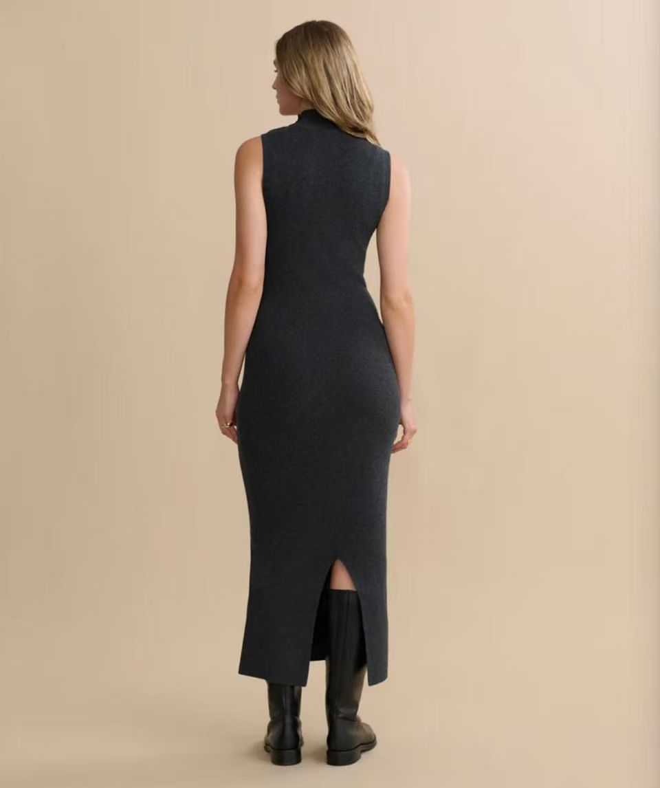 JK Celia Cotton-cashmere blend Sweater Sleeveless Midi Dress in Charcoal